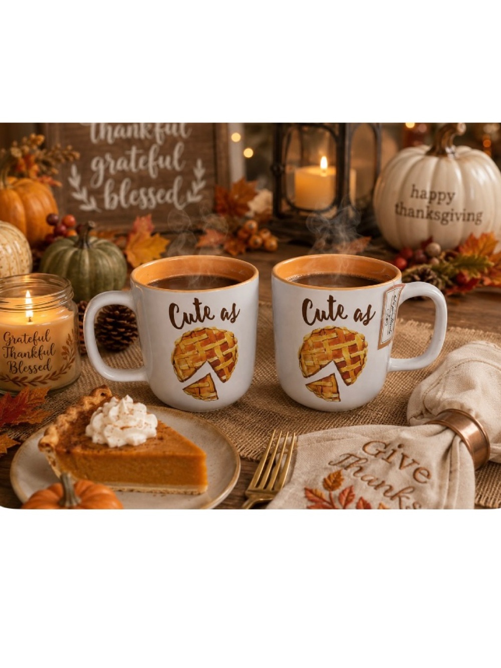 Thanksgiving Cute As Pie Mug CIROA NWT Sticker 12 oz 2 Mugs